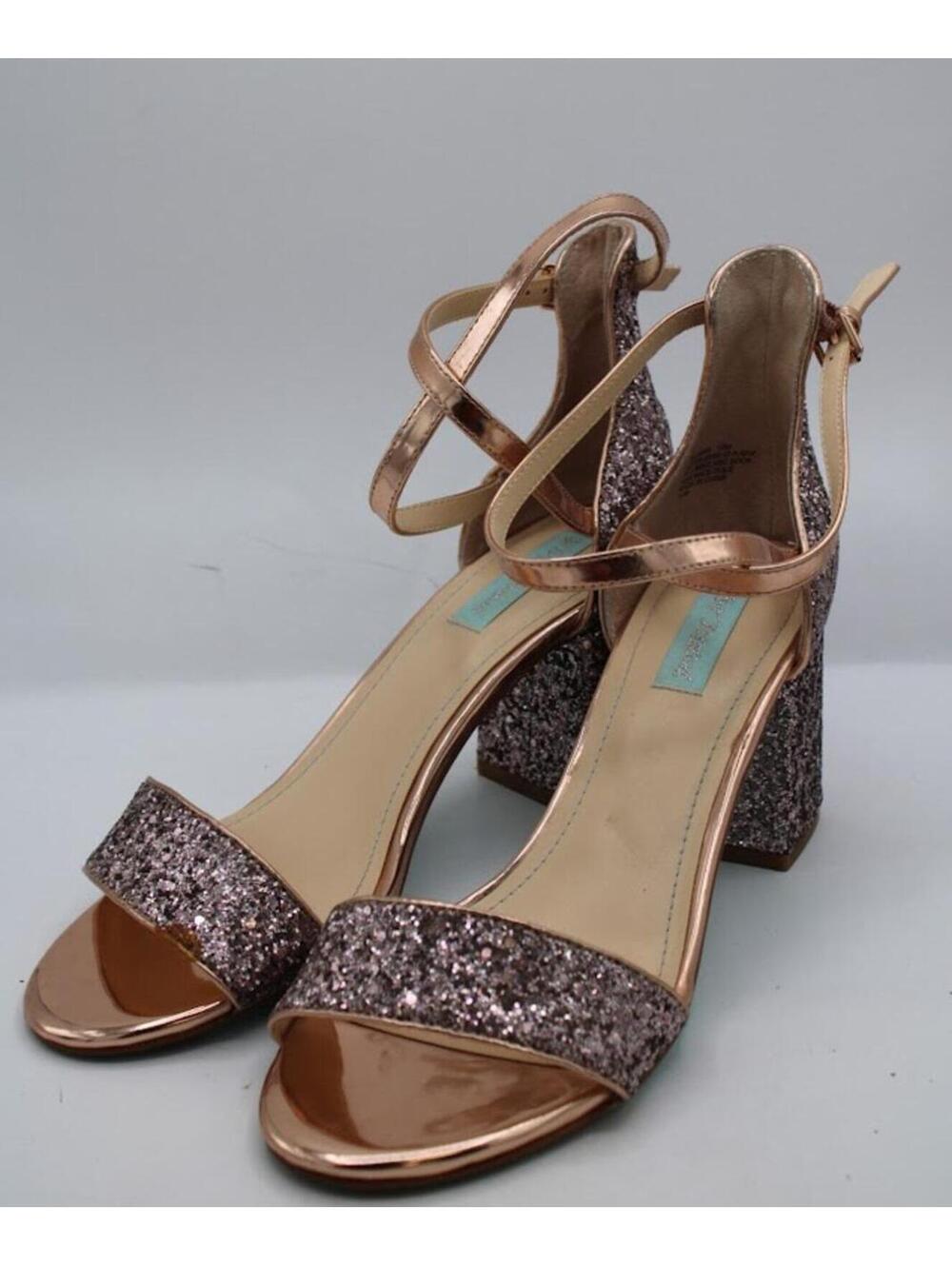 Betsey Johnson Pink Sequin Block Heel Strappy Sandals Women's Size 10M 3" heel